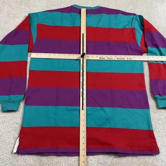 VTG Cross Creek Shirt Mens XL Multicolor Henley Rugby Striped Made USA 90s - Picture 4 of 7